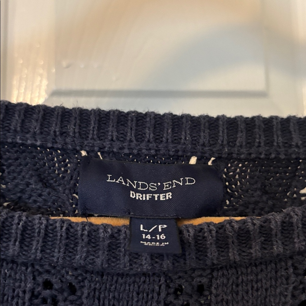 Lands' End Women's Navy Cable Knit Sweater - Picture 2 of 3